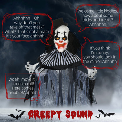 HOMCOM 6 Life Size Outdoor Halloween Decoration, Classic Black And White Striped Clown Animatronic, Sound And Motion Activated Animated Prop With Light Up Eyes  Sounds