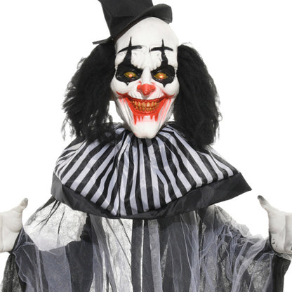 HOMCOM 6 Life Size Outdoor Halloween Decoration, Classic Black And White Striped Clown Animatronic, Sound And Motion Activated Animated Prop With Light Up Eyes  Sounds