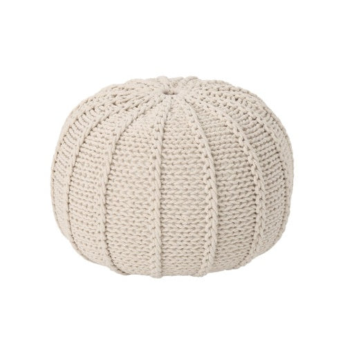 Bordeaux Knitted Cotton Round Pouf – Beige Cozy Floor Ottoman