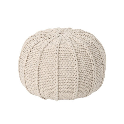 Bordeaux Knitted Cotton Round Pouf – Beige Cozy Floor Ottoman