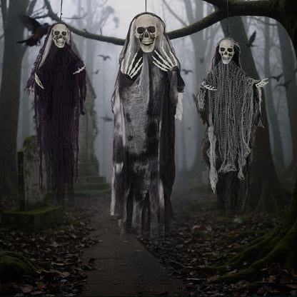 3PC Hanging Skeleton Ghost, One 4.6FT And Two 3FT Halloween Hanging Decorations