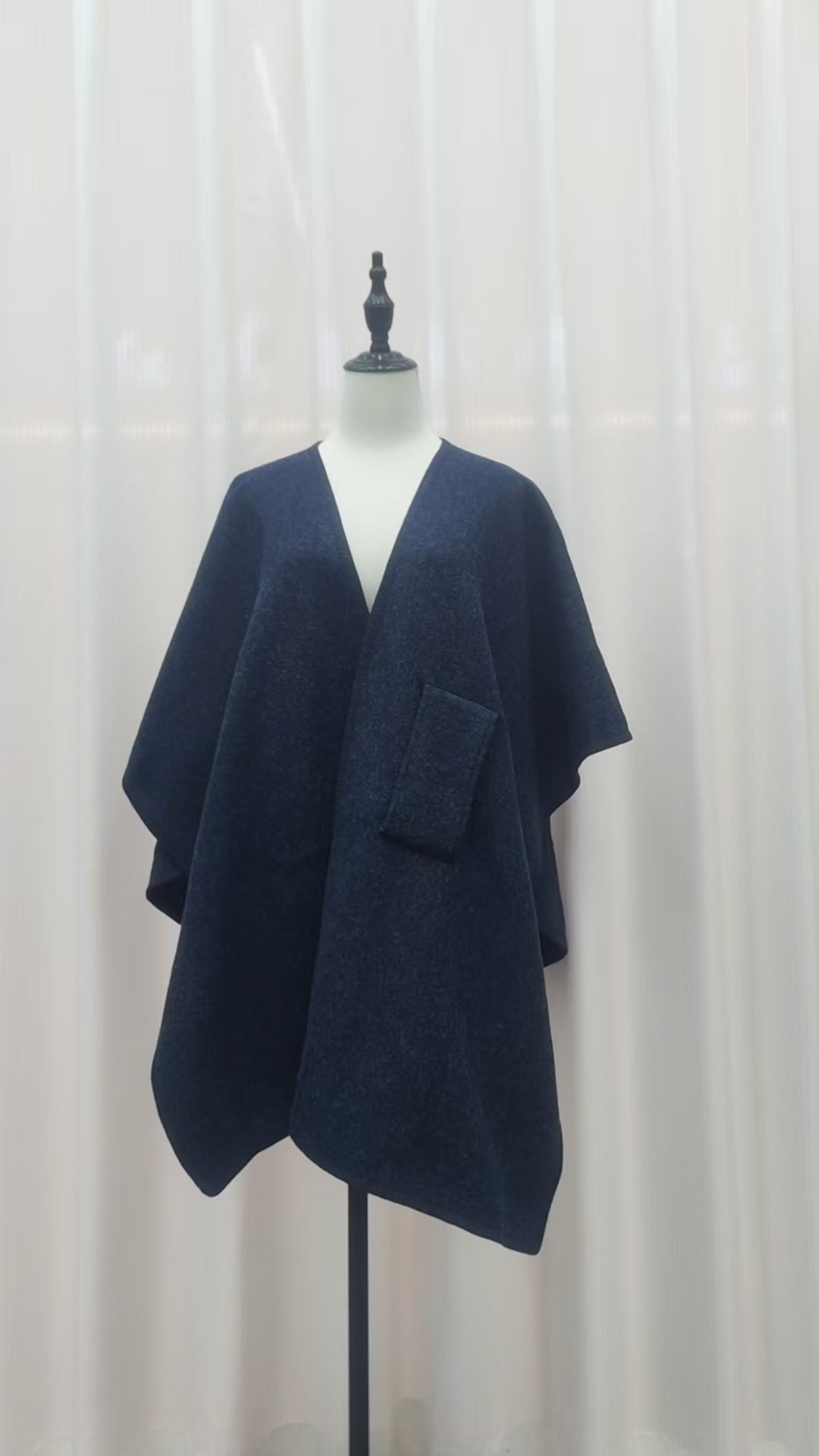 Fur Collar Knitted Cardigan Cape & Shawl – Cozy Winter Wrap with Fur Ball Detail