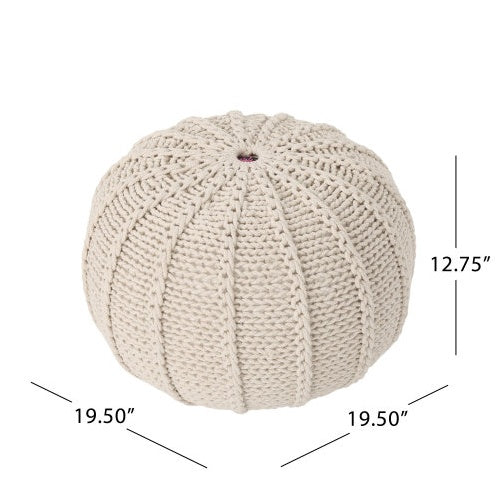 Bordeaux Knitted Cotton Round Pouf – Beige Cozy Floor Ottoman