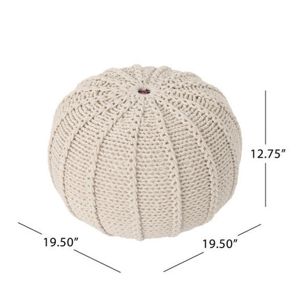 Bordeaux Knitted Cotton Round Pouf – Beige Cozy Floor Ottoman